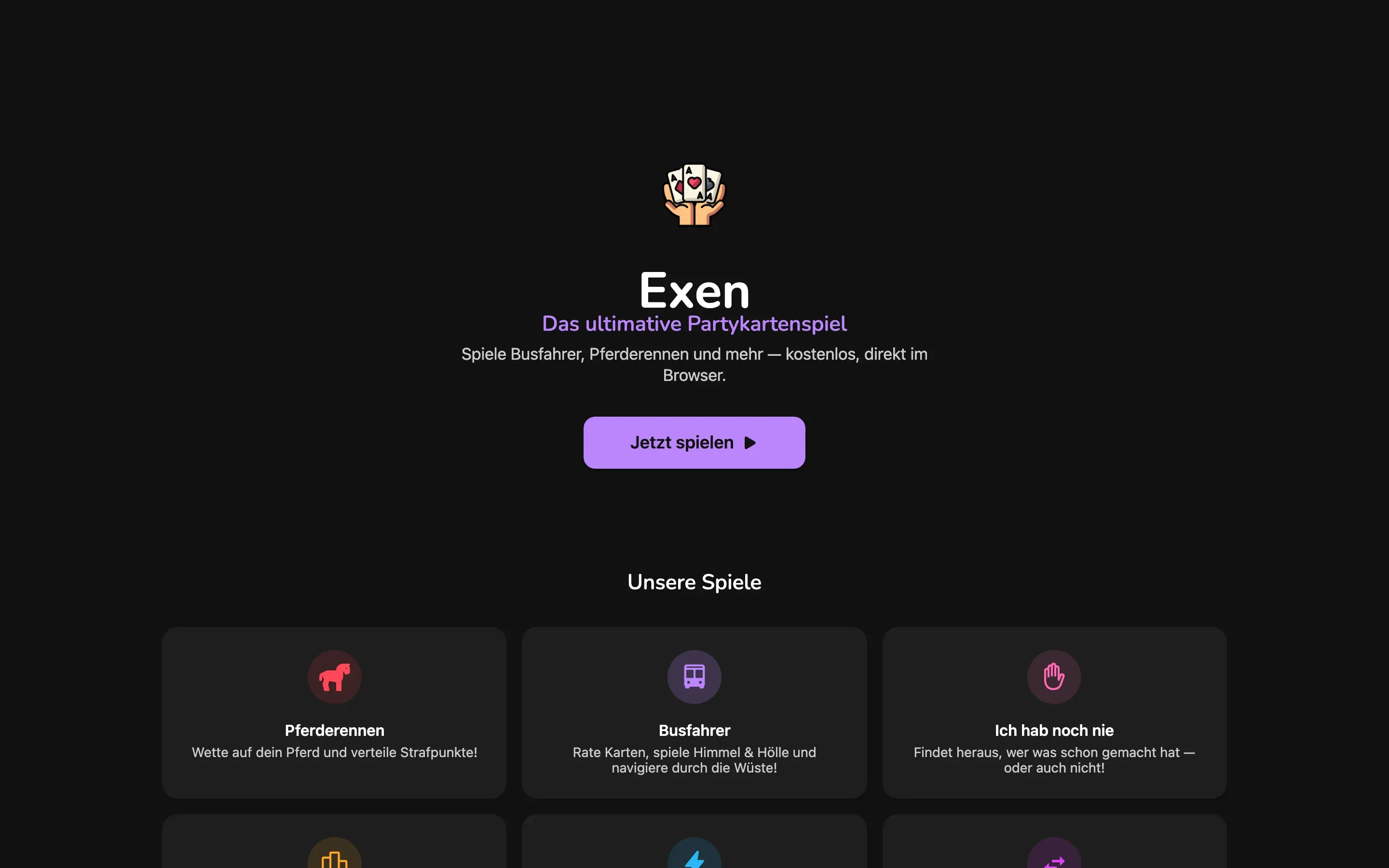 Exen: Die Startseite im Browser