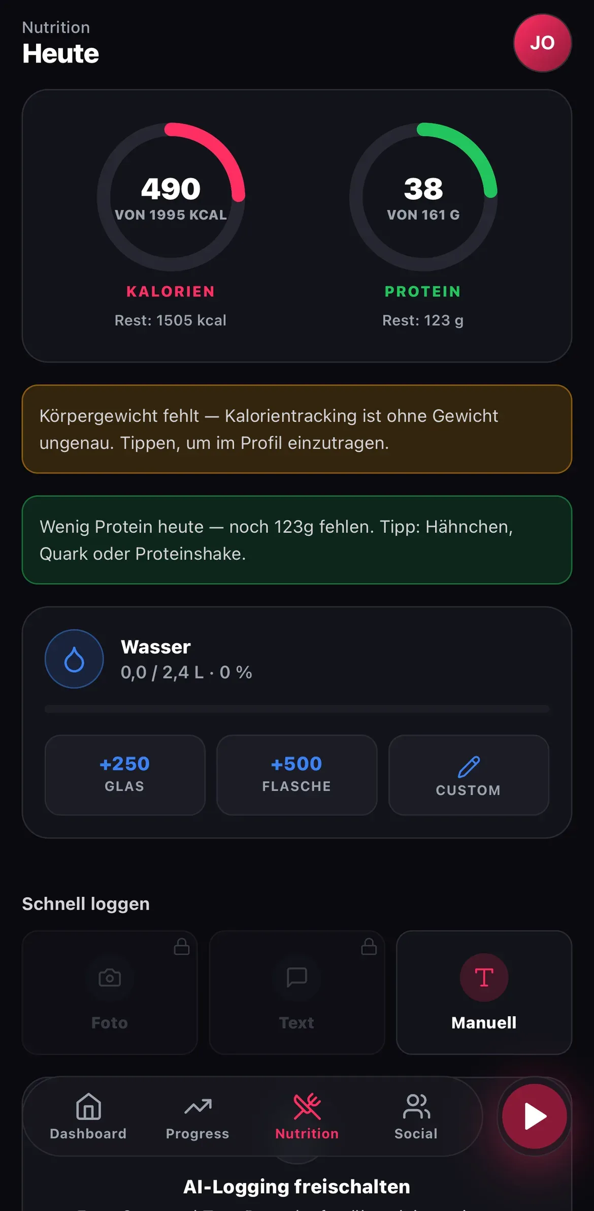 Flexer: Kalorien und Protein des Tages auf dem Smartphone