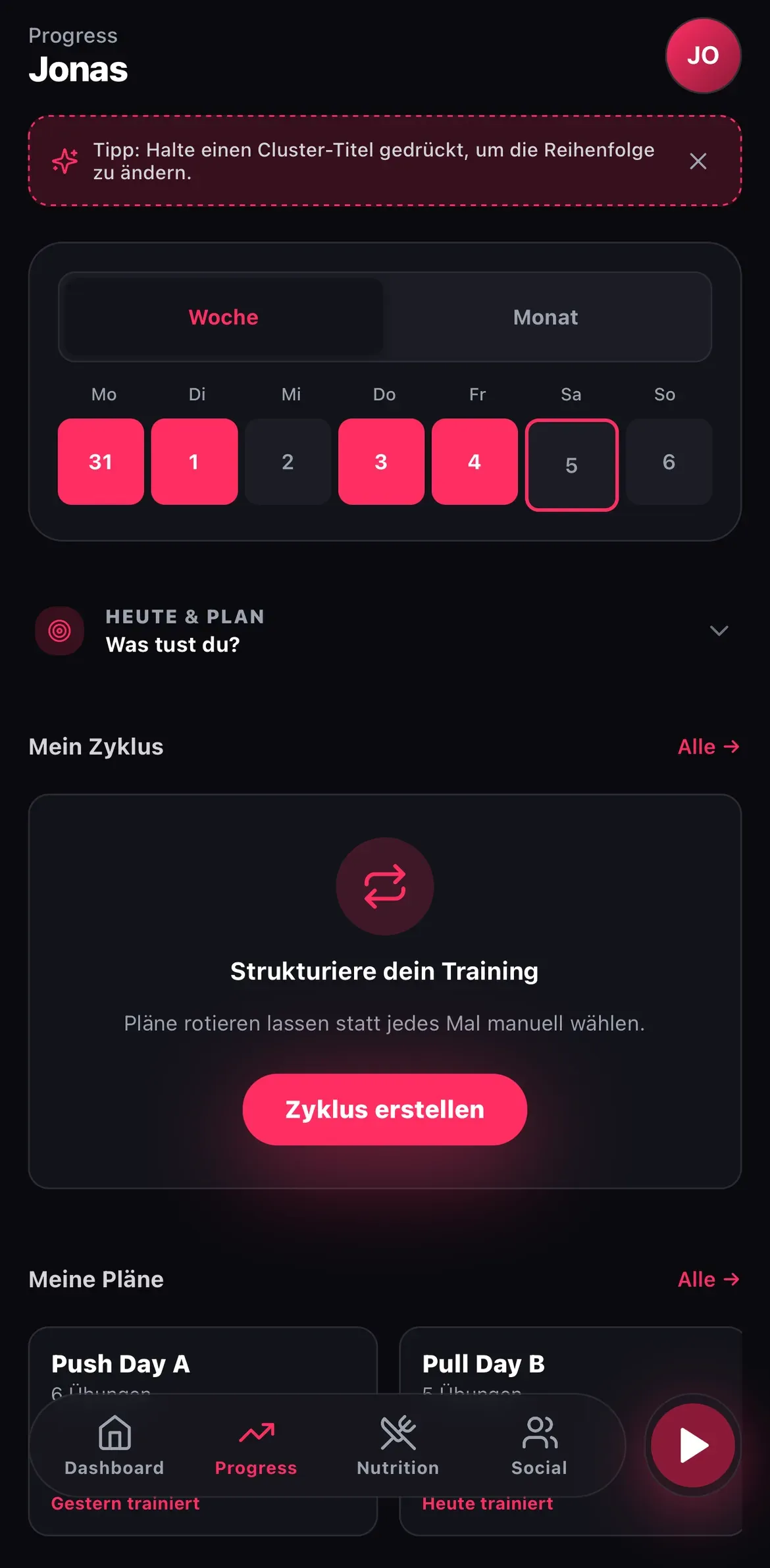 Flexer: Die Woche, der Zyklus, die Pläne auf dem Smartphone