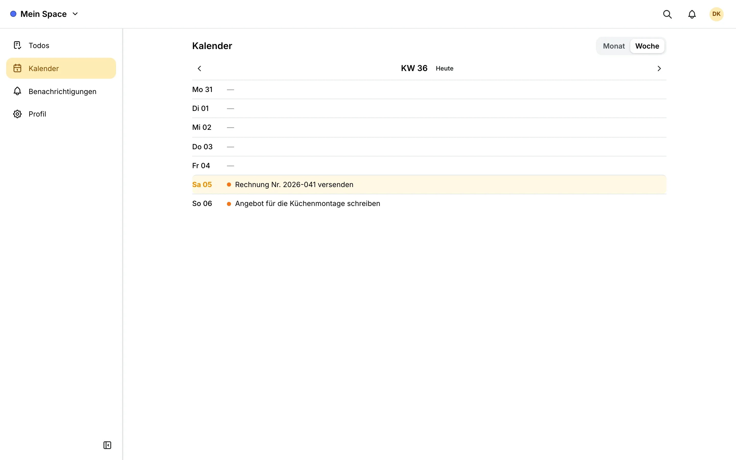 LiTha To-Do: Die Woche im Kalender im Browser