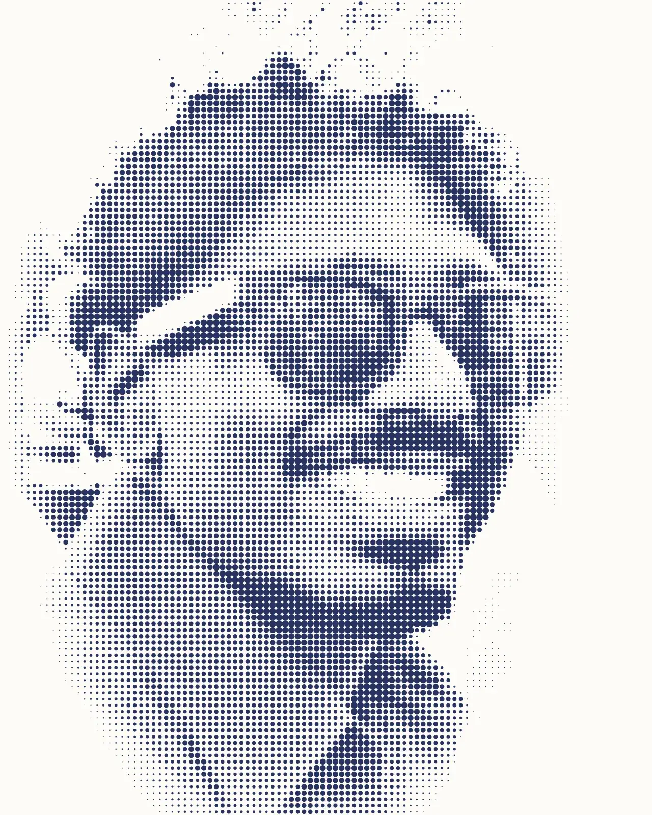Tharshan Balasingham, als Punktraster gezeichnet