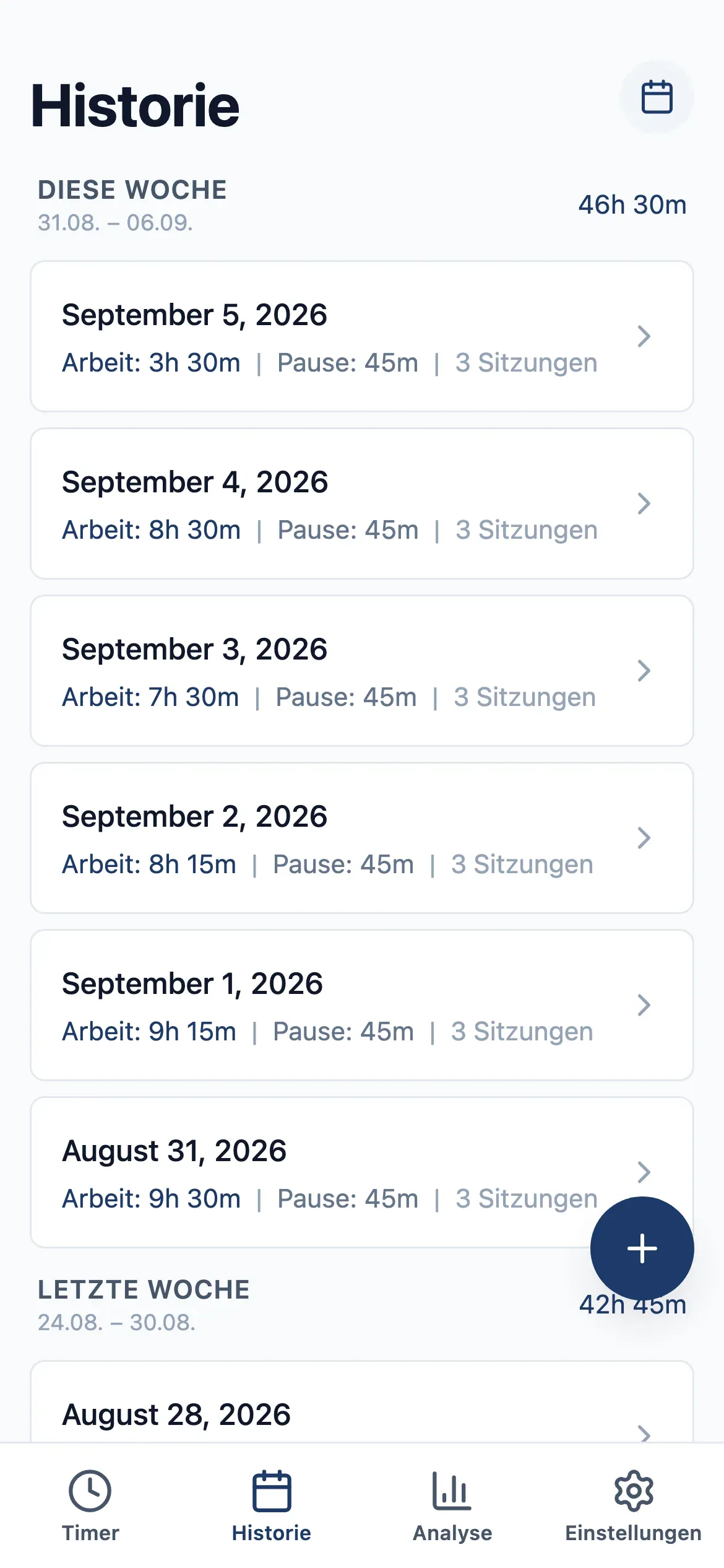 Time at Work: Die Historie, Woche für Woche auf dem Smartphone