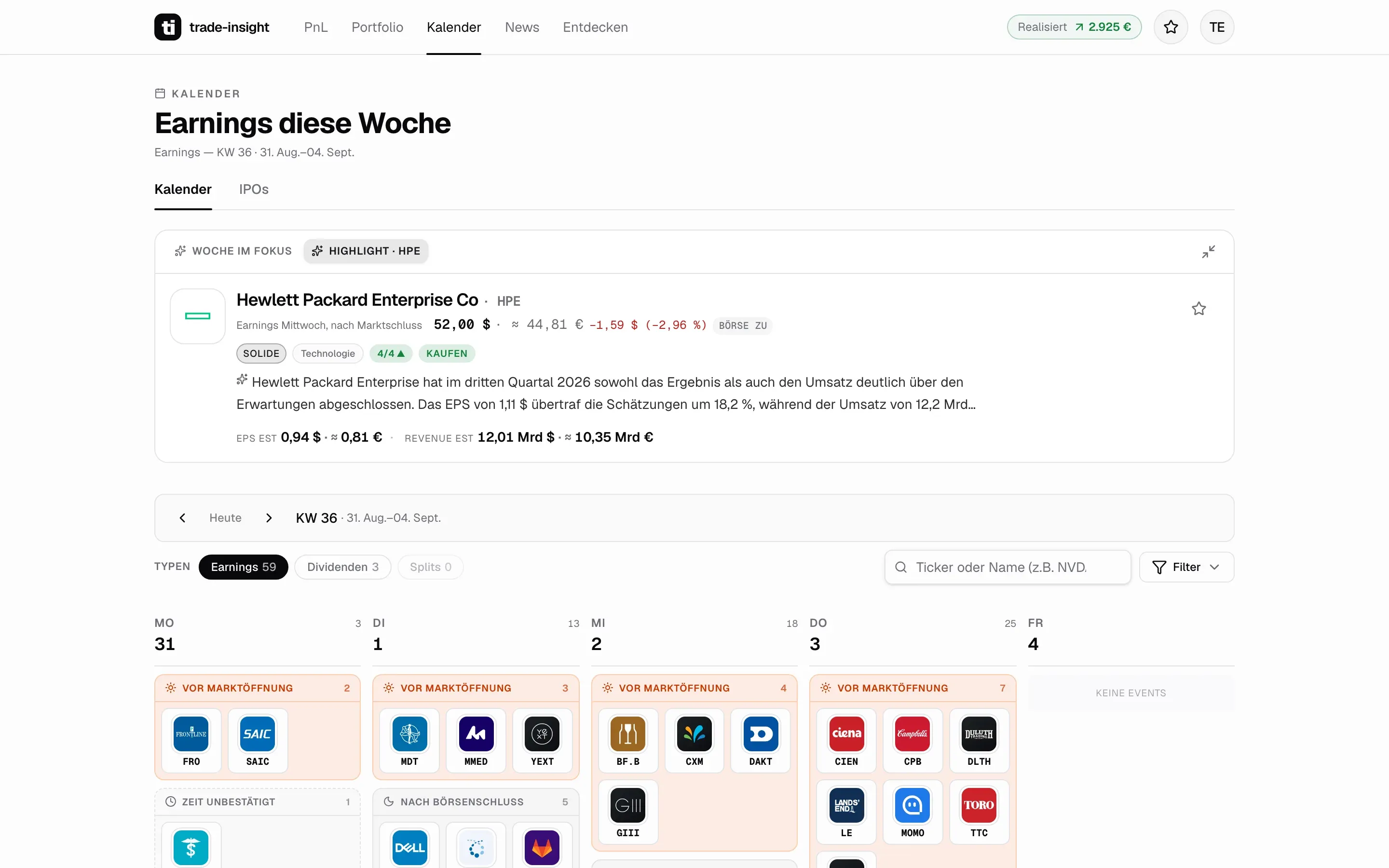 Trade Insight: Quartalszahlen der Woche im Browser
